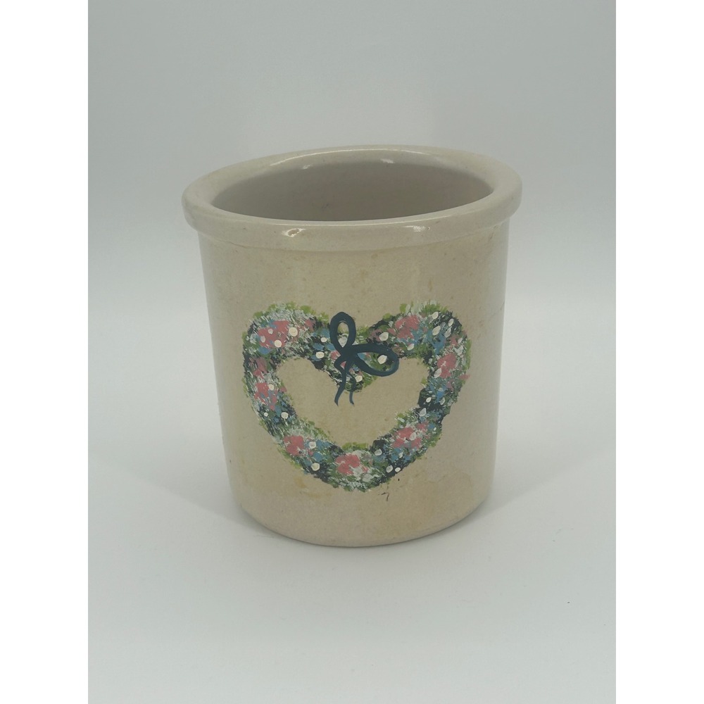 Vintage Robinson Ransbottom Pottery 1 Qt Crock Heart Wreath Roseville Ohio USA